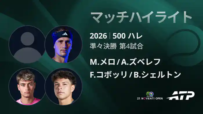 500 ハレ ダブルス準々決勝 M.メロ/A.ズベレフ VS F.コボッリ/B.シェルトン マッチハイライト [ATPツアー 2026]