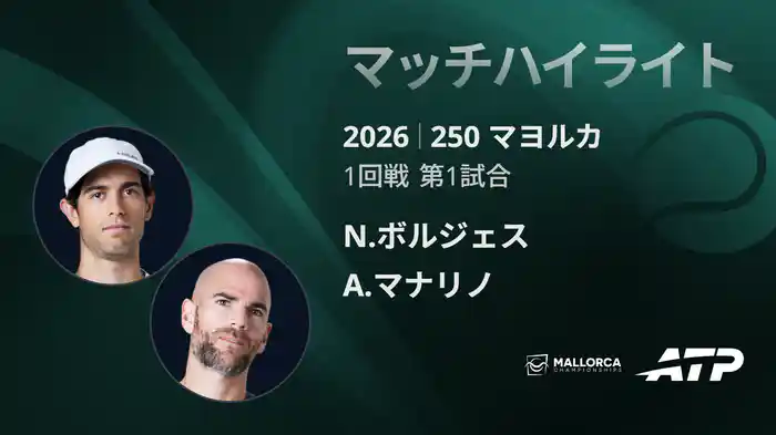250 マヨルカ シングルス1回戦 N.ボルジェス VS A.マナリノ マッチハイライト [ATPツアー 2026]