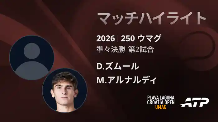 250 ウマグ シングルス準々決勝 D.ズムール VS M.アルナルディ マッチハイライト [ATPツアー 2026]