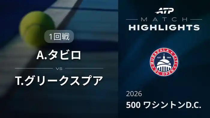 500 ワシントンD.C. シングルス1回戦 A.タビロ VS T.グリークスプア マッチハイライト [ATPツアー 2026]