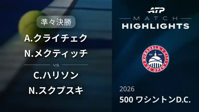 500 ワシントンD.C. ダブルス準々決勝 A.クライチェク/N.メクティッチ VS C.ハリソン/N.スクプスキ マッチハイライト [ATPツアー 2026]
