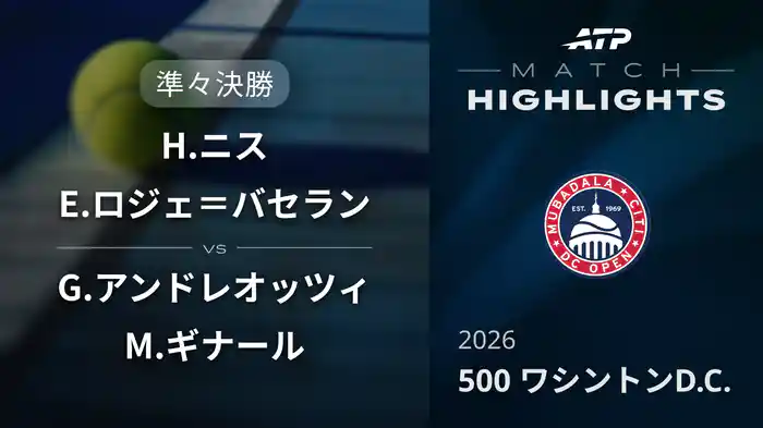 500 ワシントンD.C. ダブルス準々決勝 H.ニス/E.ロジェ＝バセラン VS G.アンドレオッツィ/M.ギナール マッチハイライト [ATPツアー 2026]