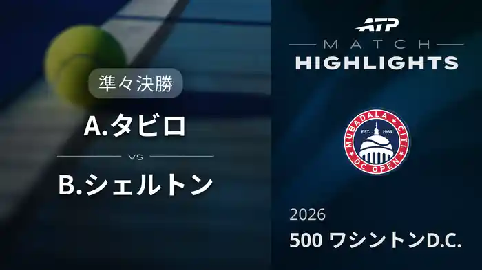 500 ワシントンD.C. シングルス準々決勝 A.タビロ VS B.シェルトン マッチハイライト [ATPツアー 2026]