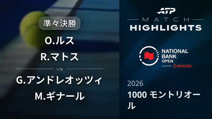 1000 モントリオール ダブルス準々決勝 O.ルス/R.マトス VS G.アンドレオッツィ/M.ギナール マッチハイライト [ATPツアー 2026]