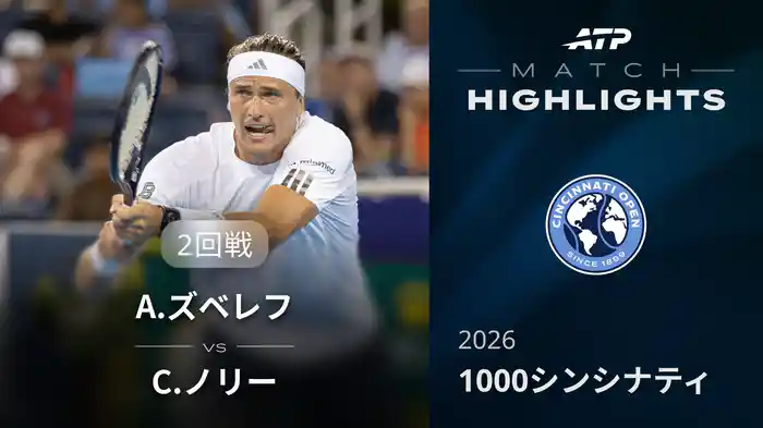 1000 シンシナティ シングルス2回戦 A.ズベレフ VS C.ノリー マッチハイライト [ATPツアー 2026]