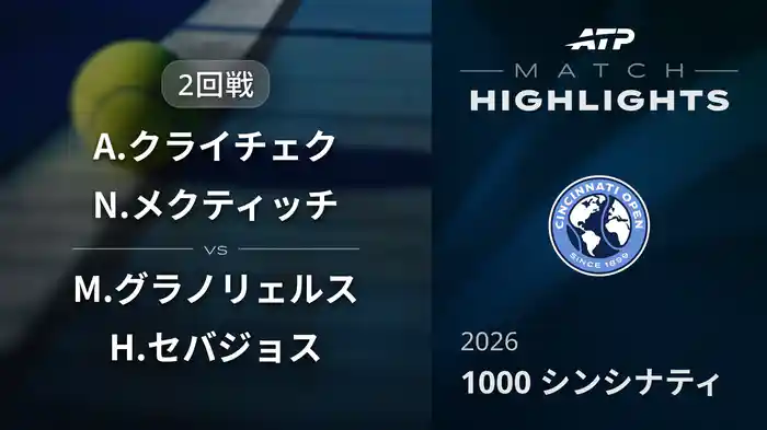 1000 シンシナティ ダブルス2回戦 A.クライチェク/N.メクティッチ VS M.グラノリェルス/H.セバジョス マッチハイライト [ATPツアー 2026]