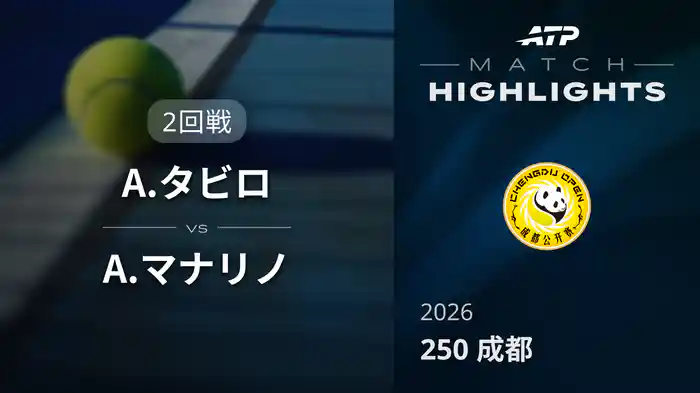 250 成都 シングルス2回戦 A.タビロ VS A.マナリノ マッチハイライト [ATPツアー 2026]