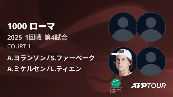 1000 ローマ 男子ダブルス1回戦 A.ヨランソン/S.ファーベーク VS A.ミケルセン/L.ティエン フルマッチ [ATPツアー 2025]