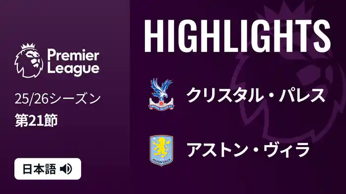 第21節 クリスタル・パレス v アストン・ヴィラ 1/8 [プレミアリーグ] マッチハイライト