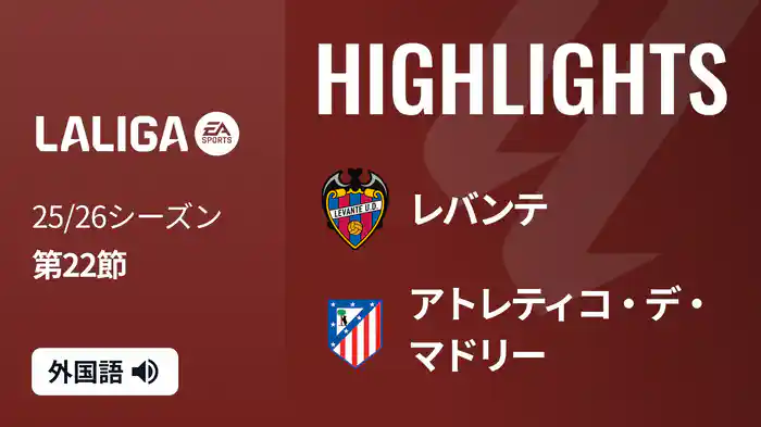 第22節 レバンテ v アトレティコ・デ・マドリー 2/1 [ラ・リーガ] マッチハイライト